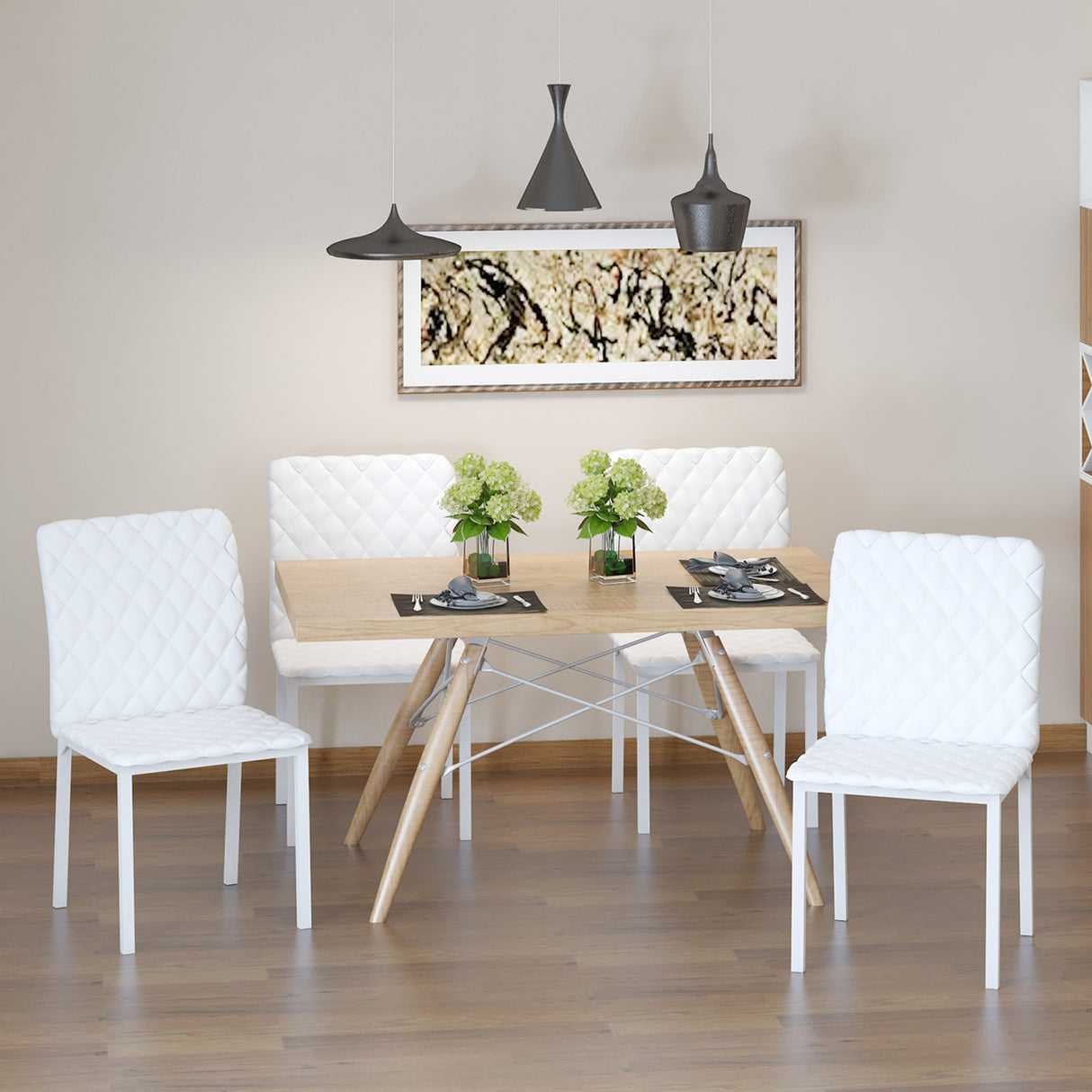 easycomfort easycomfort set 4 sedie imbottite per sala da pranzo con rivestimento in similpelle 41x50x91cm bianco