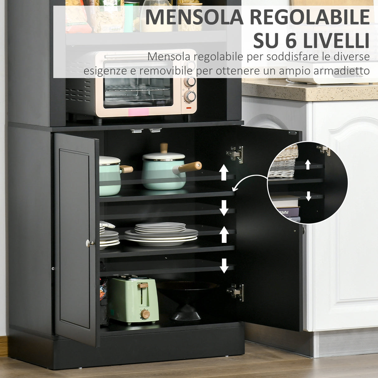 easycomfort easycomfort credenza cucina in legno con ripiani e armadietto 2 ante con mensole regolabili 74 6x35 5x182 5cm