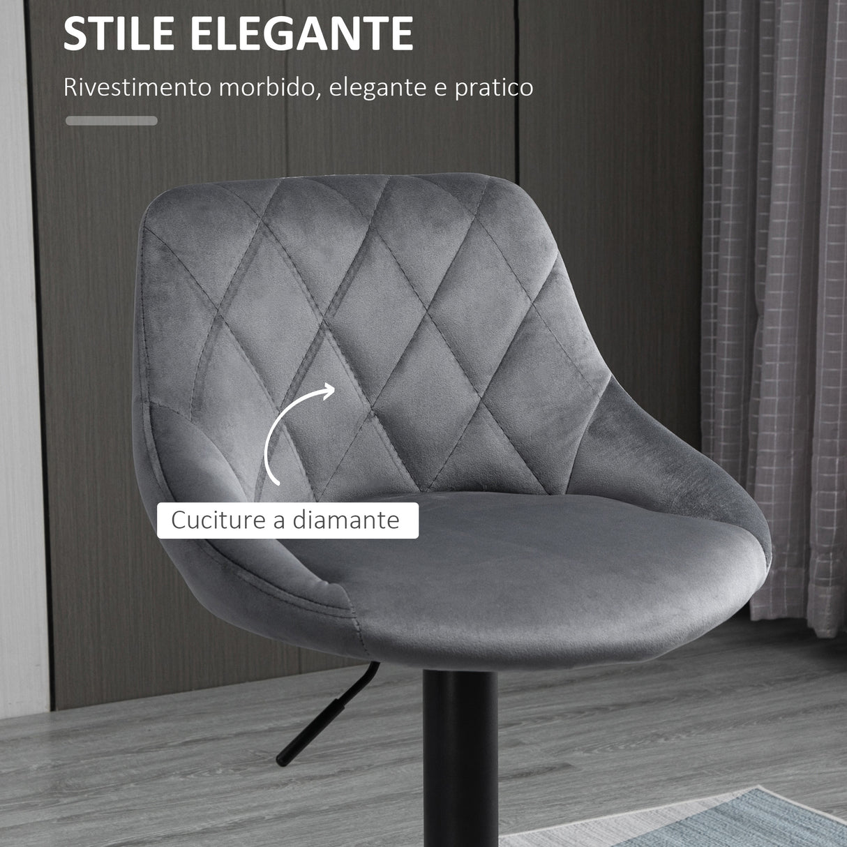 easycomfort easycomfort set 2 sgabelli da bar altezza regolabile con base in metallo e seduta in velluto sgabelli moderni con schienale e poggiapiedi 46x48x83 104cm grigio e nero