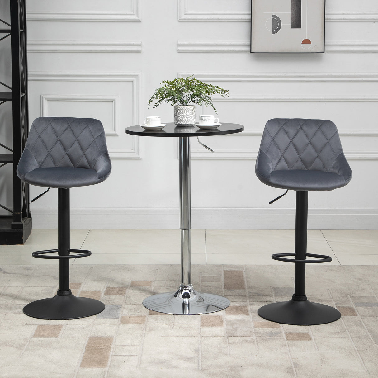 easycomfort easycomfort set 2 sgabelli da bar altezza regolabile con base in metallo e seduta in velluto sgabelli moderni con schienale e poggiapiedi 46x48x83 104cm grigio e nero
