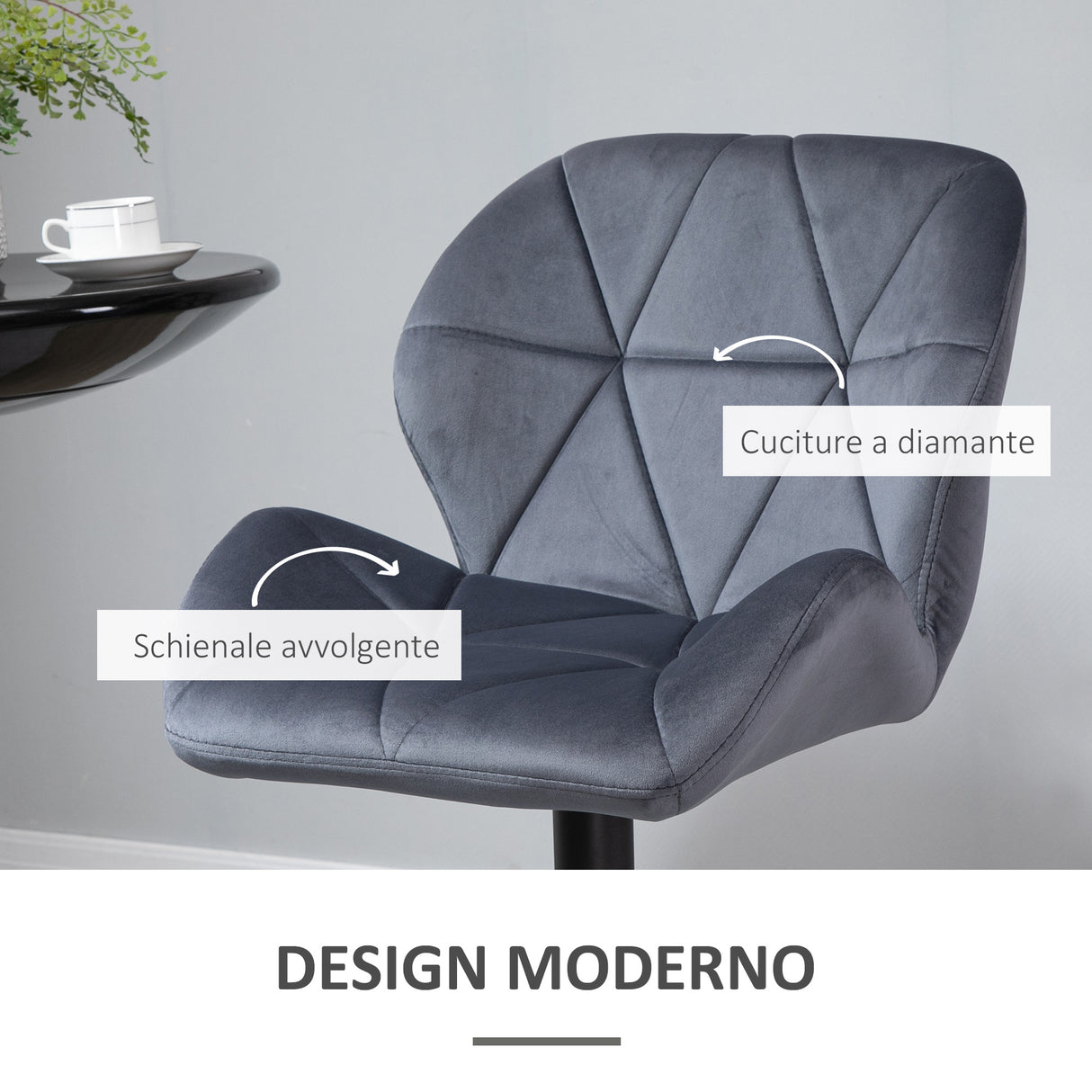 easycomfort easycomfort set 2 sgabelli da bar con altezza regolabile base in metallo seduta in velluto sgabelli cucina alti girevole con schienale e poggiapiedi 51 5x57 5x93 114 5cm grigio