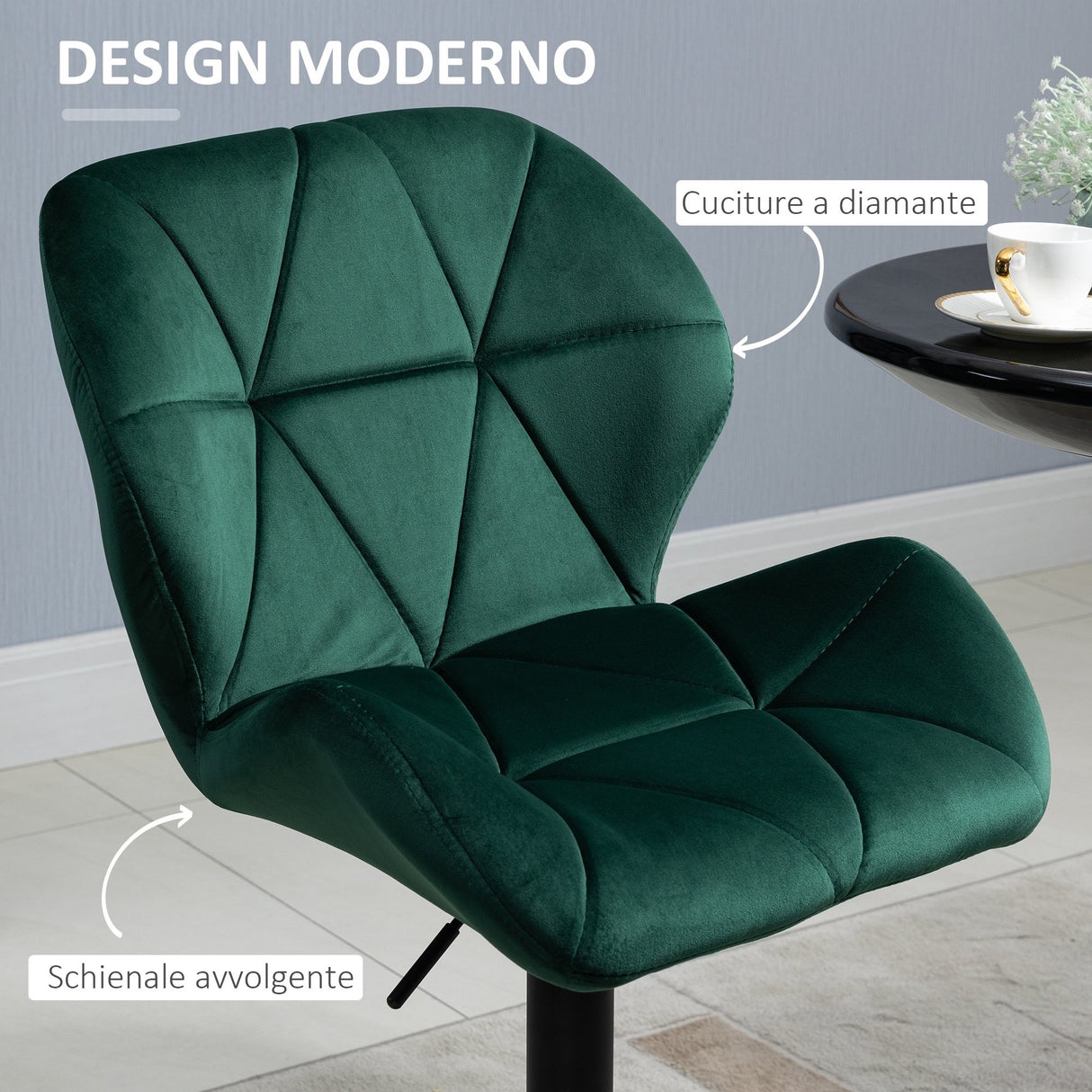 easycomfort easycomfort set 2 sgabelli da bar altezza regolabile con base in metallo e seduta in velluto sgabelli moderni con schienale e poggiapiedi 46x48x83 104cm verde