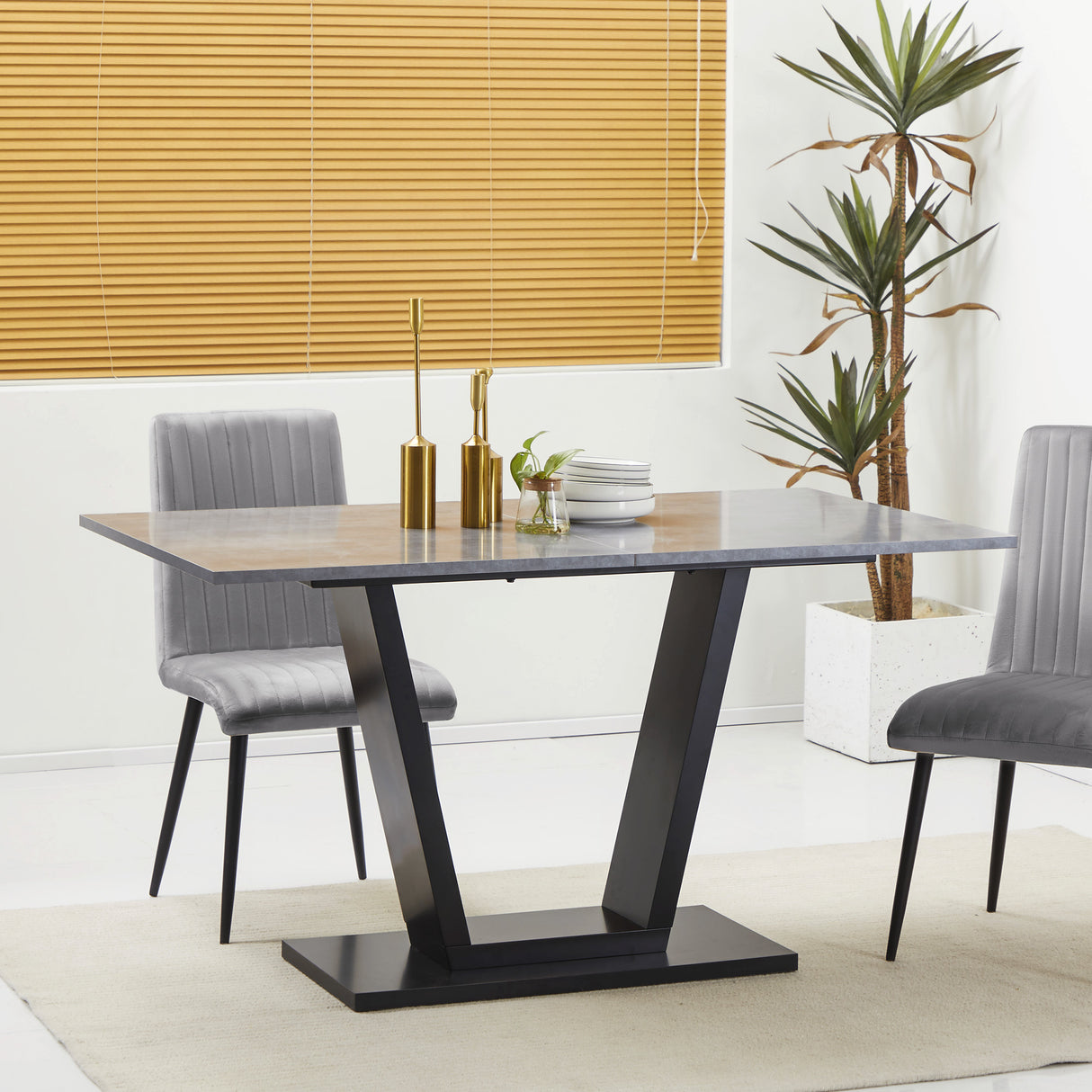 easycomfort easycomfort tavolo da pranzo per 4 6 persone con piano effetto marmo e base in acciaio 140x80x76cm nero