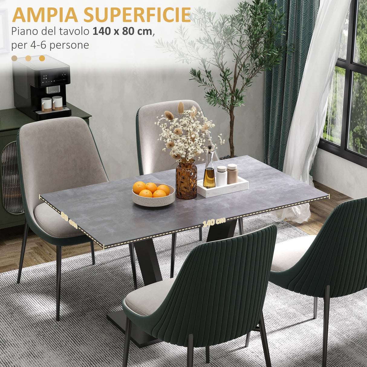 easycomfort easycomfort tavolo da pranzo per 4 6 persone con piano effetto marmo e base in acciaio 140x80x76cm nero