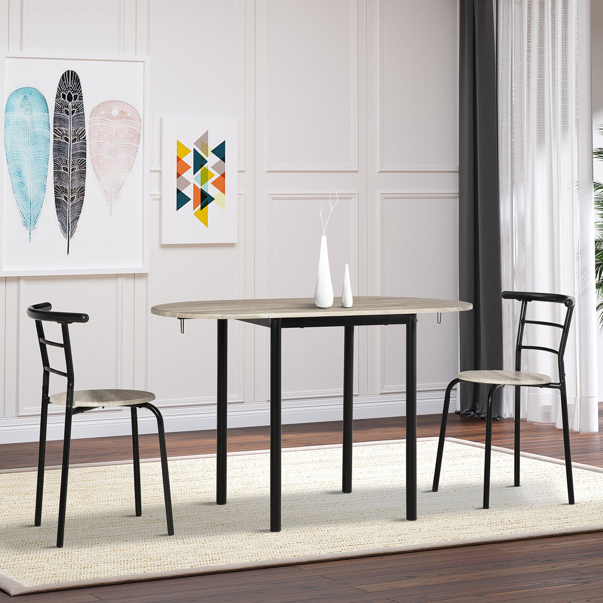easycomfort easycomfort set da pranzo 3 pezzi con 2 sedie e 1 tavolo da pranzo ovale in mdf e acciaio per spazi limitati