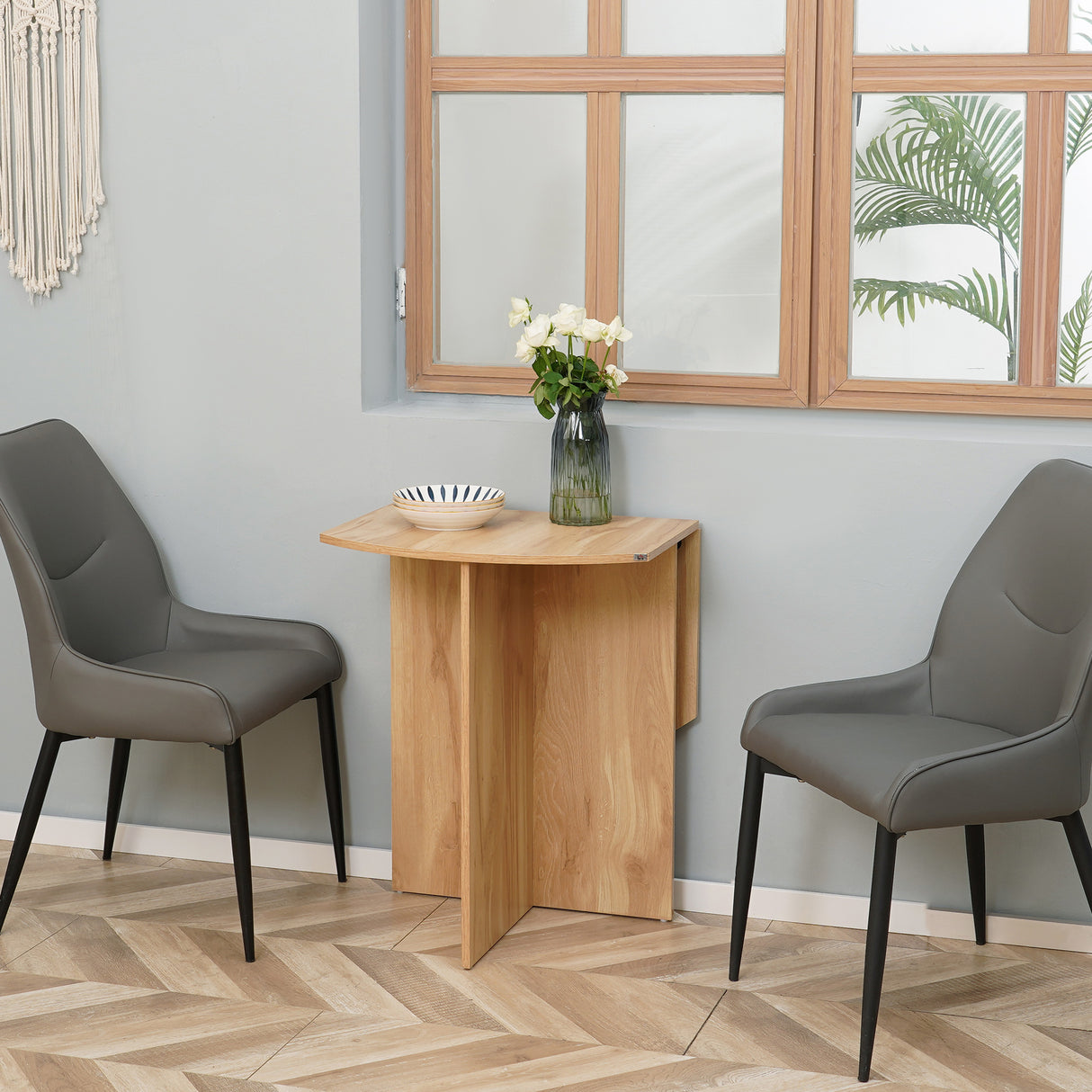 easycomfort easycomfort tavolo da pranzo pieghevole salvaspazio in legno 90x60x74cm quercia