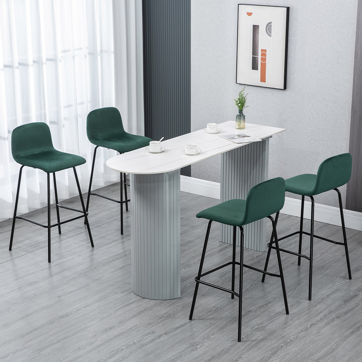 easycomfort easycomfort set 4 sgabelli alti con poggiapiedi per cucina e bar in poliestere vellutato acciaio e gommapiuma 40x45 5x94 cm