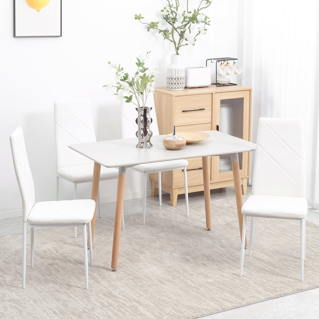 easycomfort easycomfort set di 4 sedie da pranzo con schienale alto in finta pelle e acciaio 41x50x97cm bianco