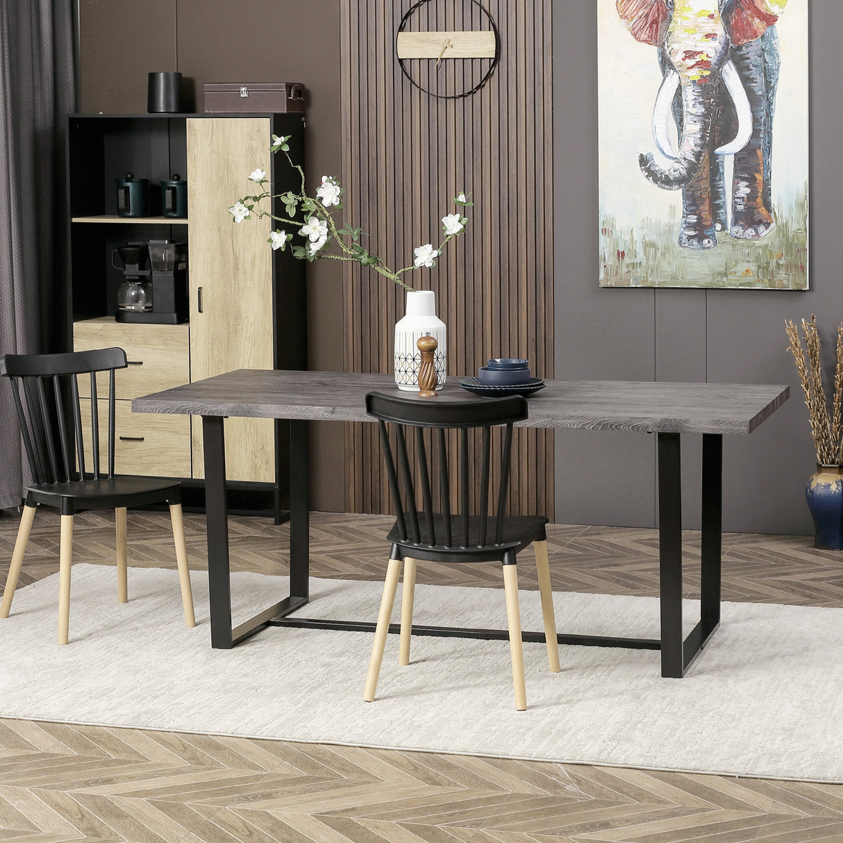 easycomfort easycomfort tavolo da pranzo rettangolare stile industriale per 8 persone 180x90x75cm grigio e nero