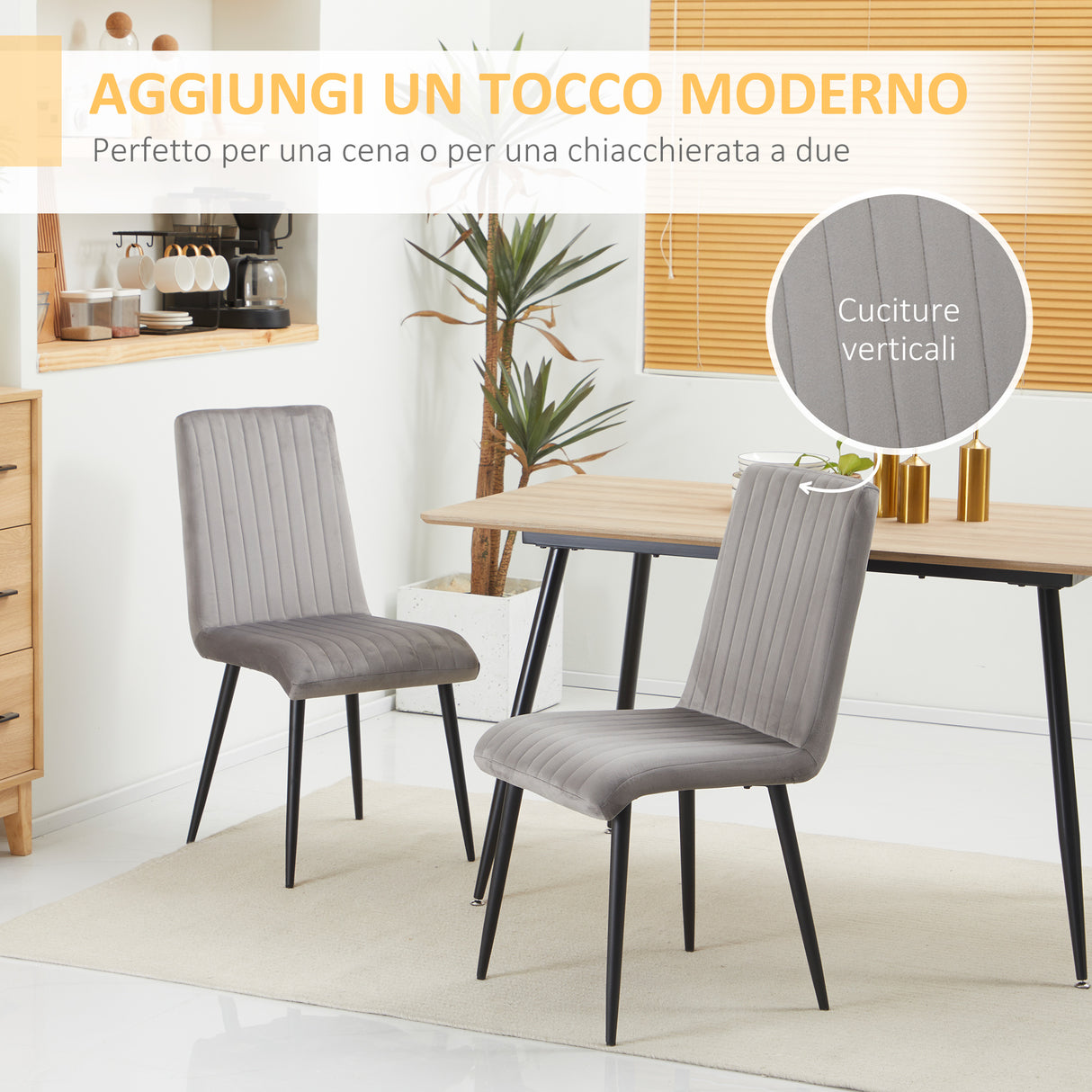 easycomfort easycomfort set 2 sedie da cucina imbottite e salvaspazio con gambe in acciaio 43x58x90 cm grigio e nero