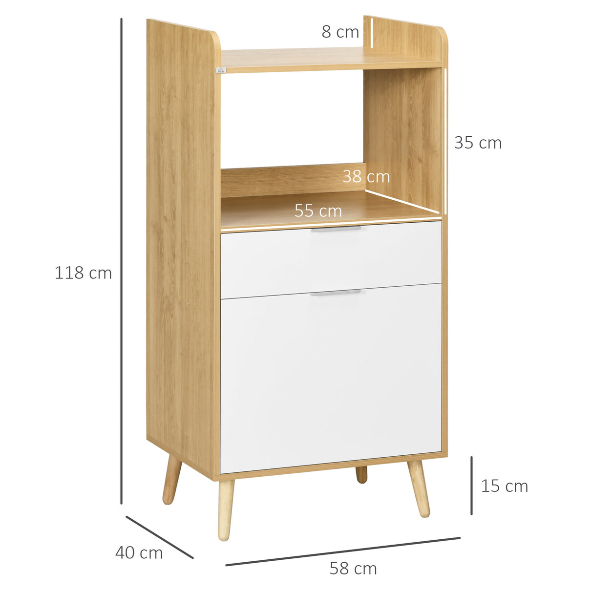 easycomfort easycomfort mobiletto per microonde in truciolato con ripiano superiore cassetto scorrevole e armadietto 58x40x118 cm