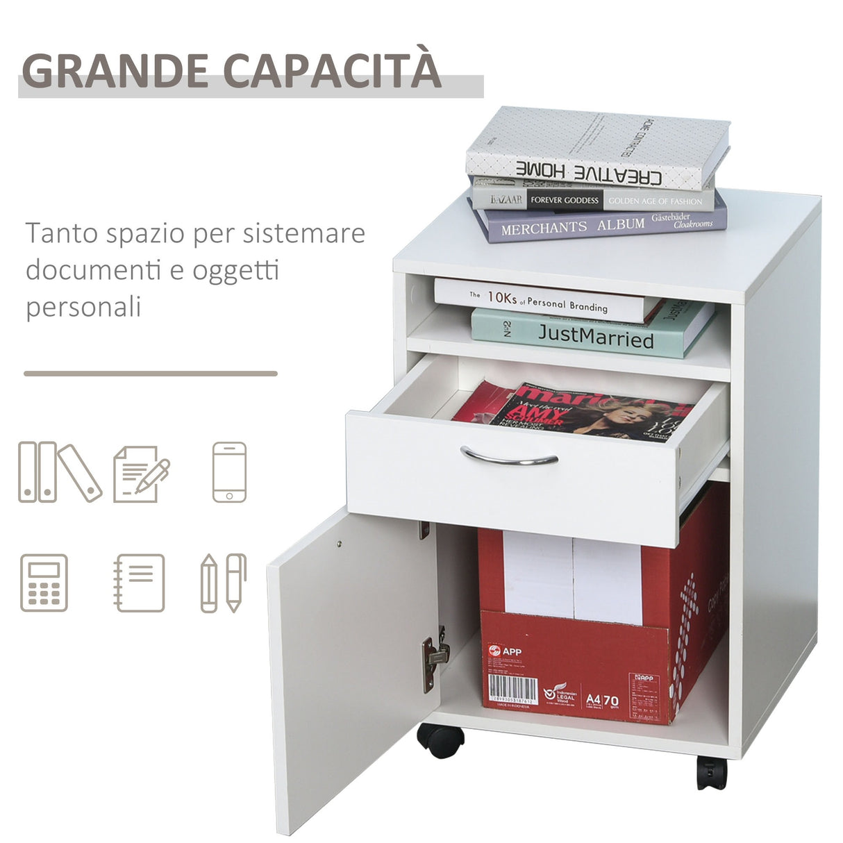easycomfort easycomfort cassettiera portadocumenti da ufficio in legno bianco con 2 cassetti 4 ruote ominidirezionali 40 x 35 x 60cm ean 8054111845441