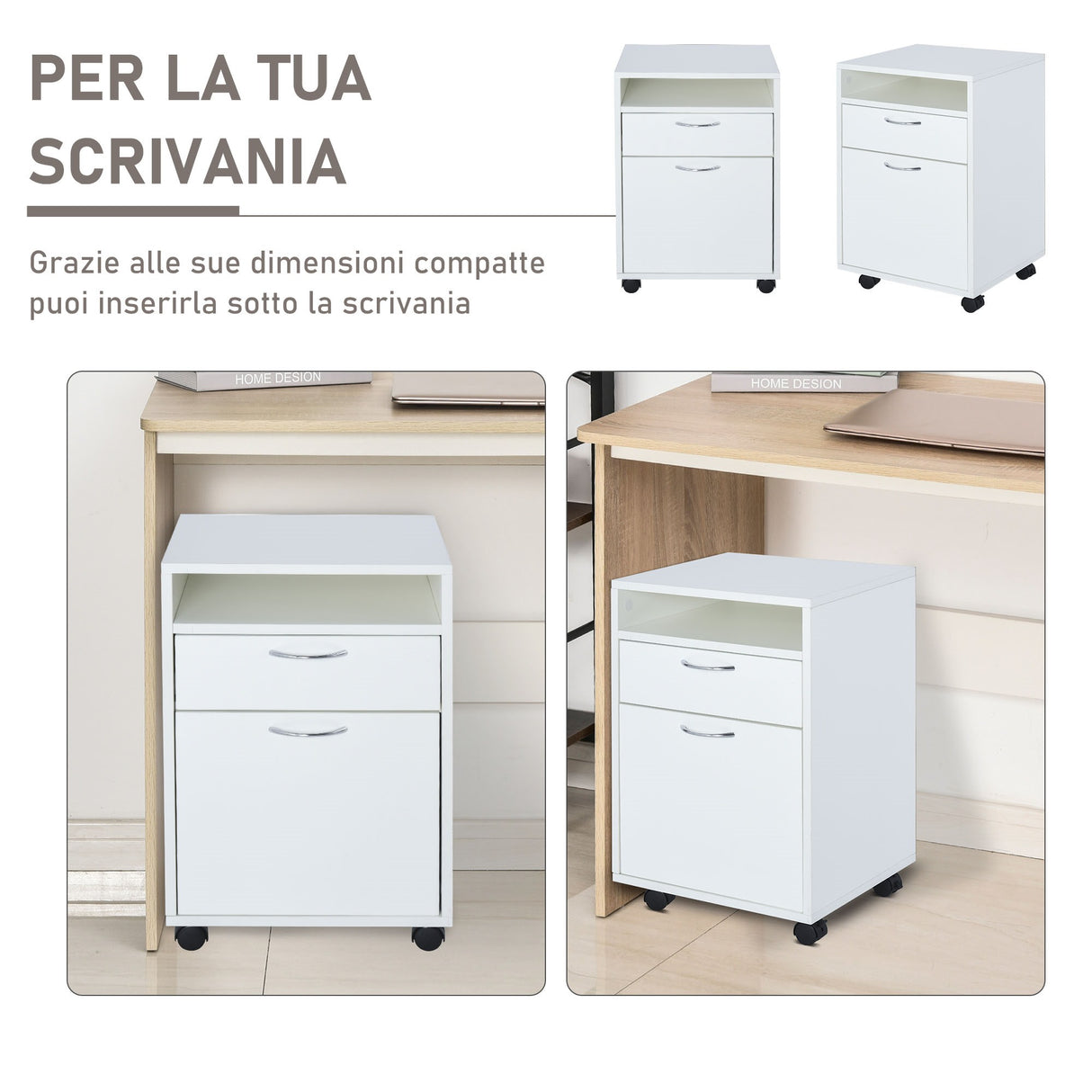 easycomfort easycomfort cassettiera portadocumenti da ufficio in legno bianco con 2 cassetti 4 ruote ominidirezionali 40 x 35 x 60cm ean 8054111845441