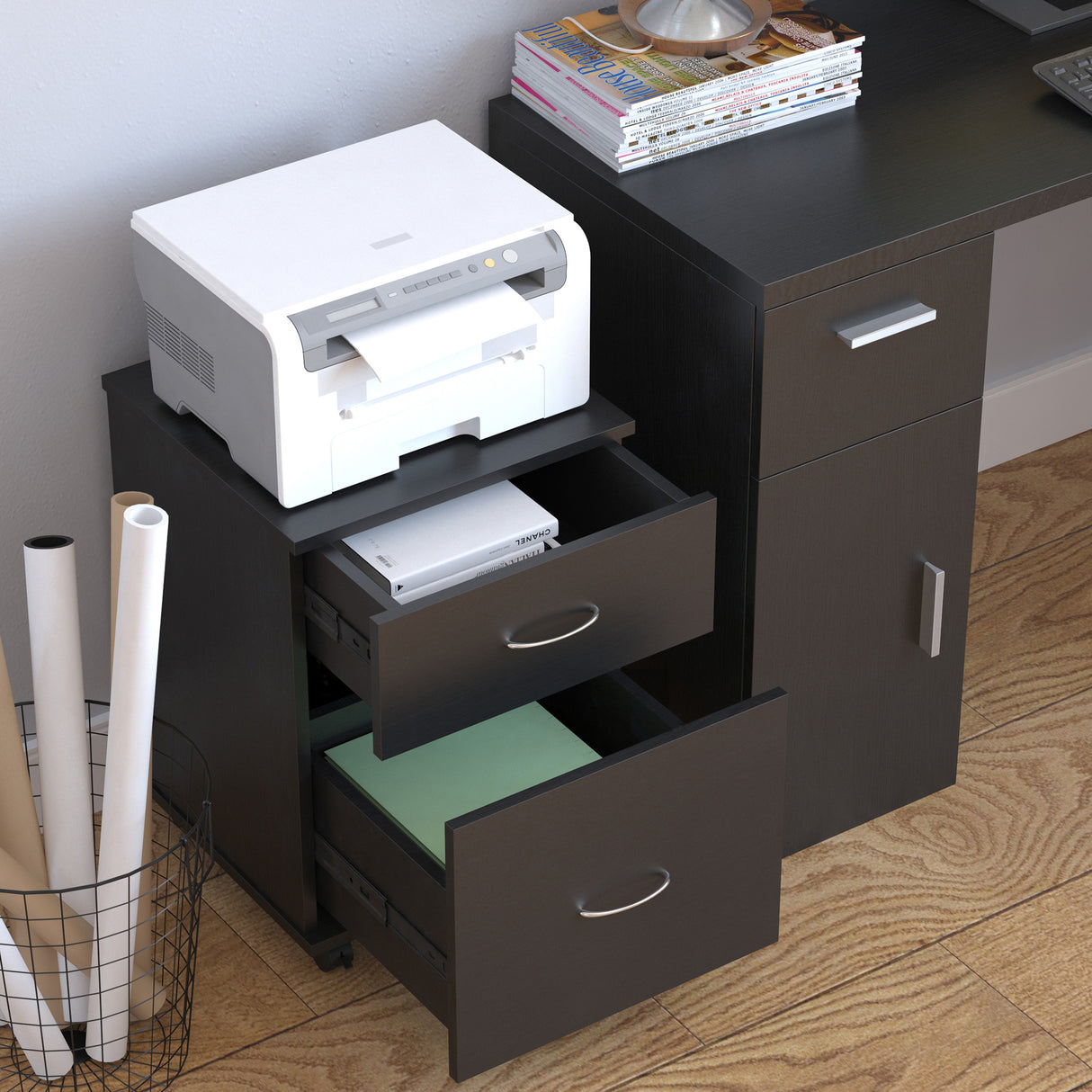 easycomfort easycomfort cassettiera a rotelle da ufficio salvaspazio in legno 41x39x58cm nero ean 8054111844734