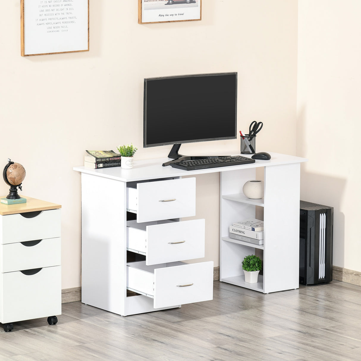 easycomfort easycomfort scrivania porta pc con 3 cassetti e 3 ripiani scrivania per camera e ufficio in legno 120x49x72cm bianco ean 8054111847582