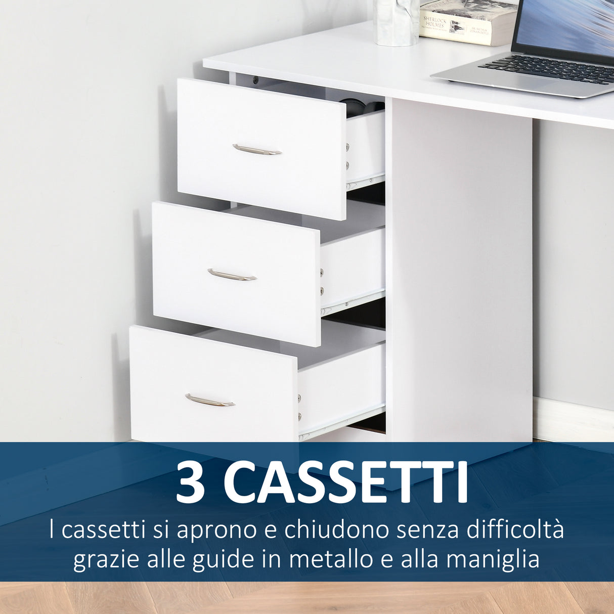 easycomfort easycomfort scrivania porta pc con 3 cassetti e 3 ripiani scrivania per camera e ufficio in legno 120x49x72cm bianco ean 8054111847582