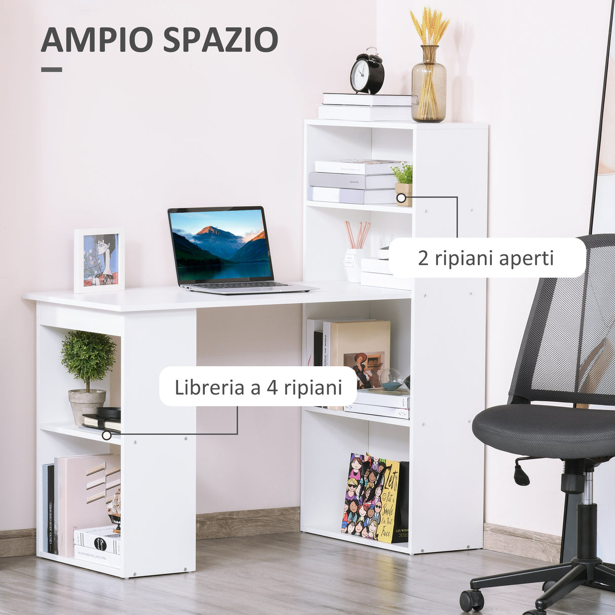easycomfort easycomfort scrivania computer con libreria salvaspazio tavolo da pranzo per ufficio e studio 120x55x120 cm bianco ean 8054144130781