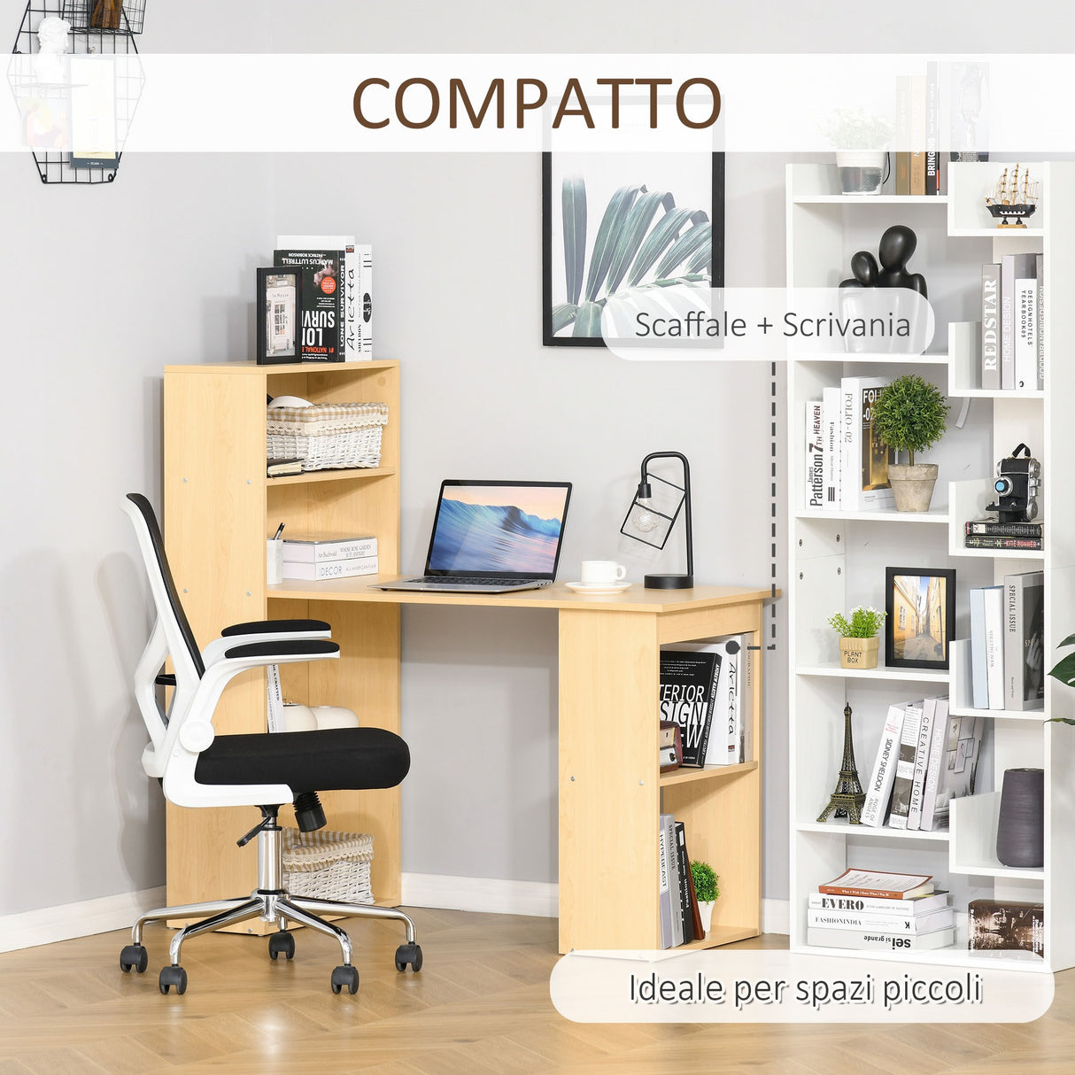 easycomfort easycomfort scrivania computer con libreria salvaspazio tavolo da pranzo per ufficio e studio in truciolato 120x55x120 cm ean 8054144134253