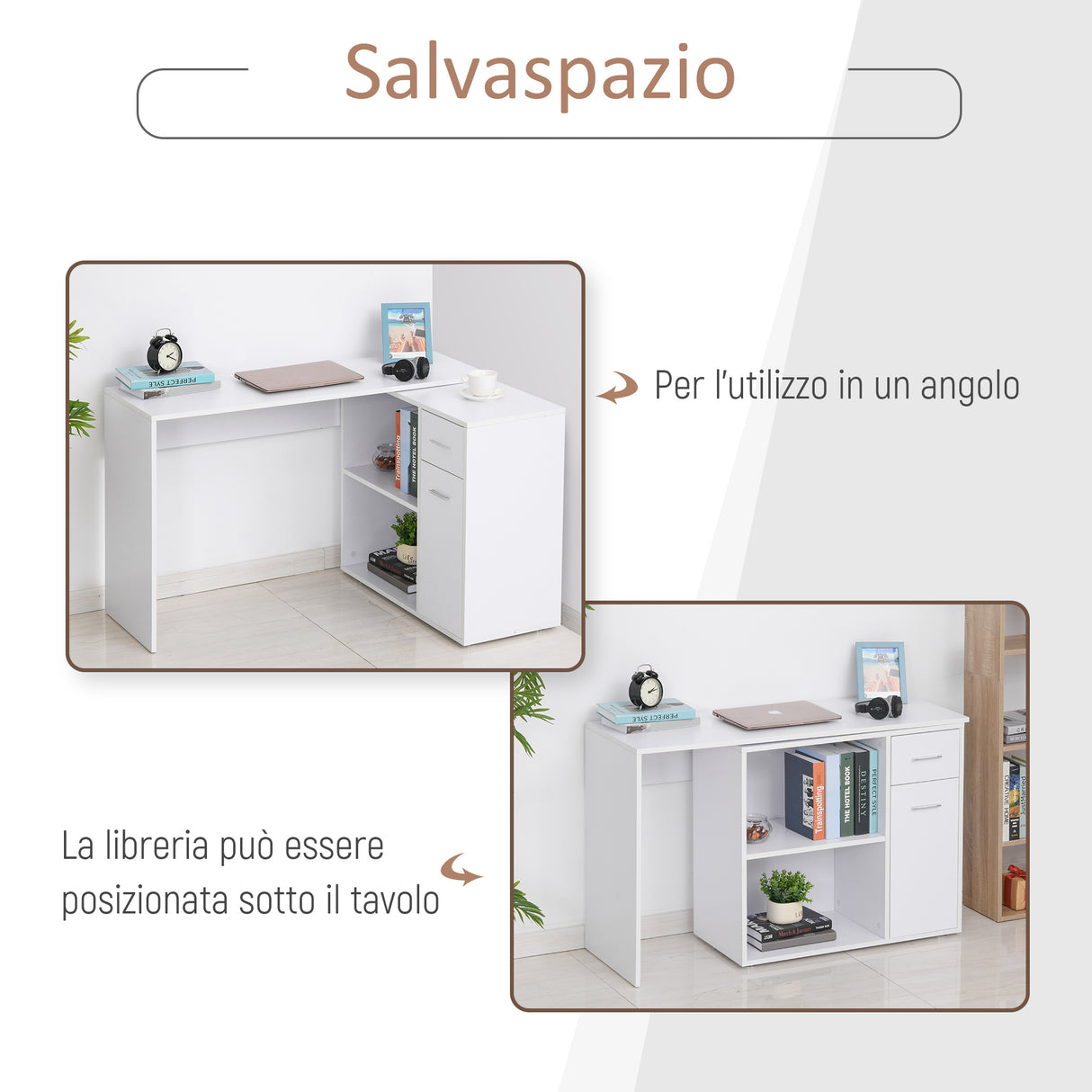 easycomfort easycomfort scrivania angolare con cassetti estraibile e scaffale girevole 360 bianca ean 8054111842532