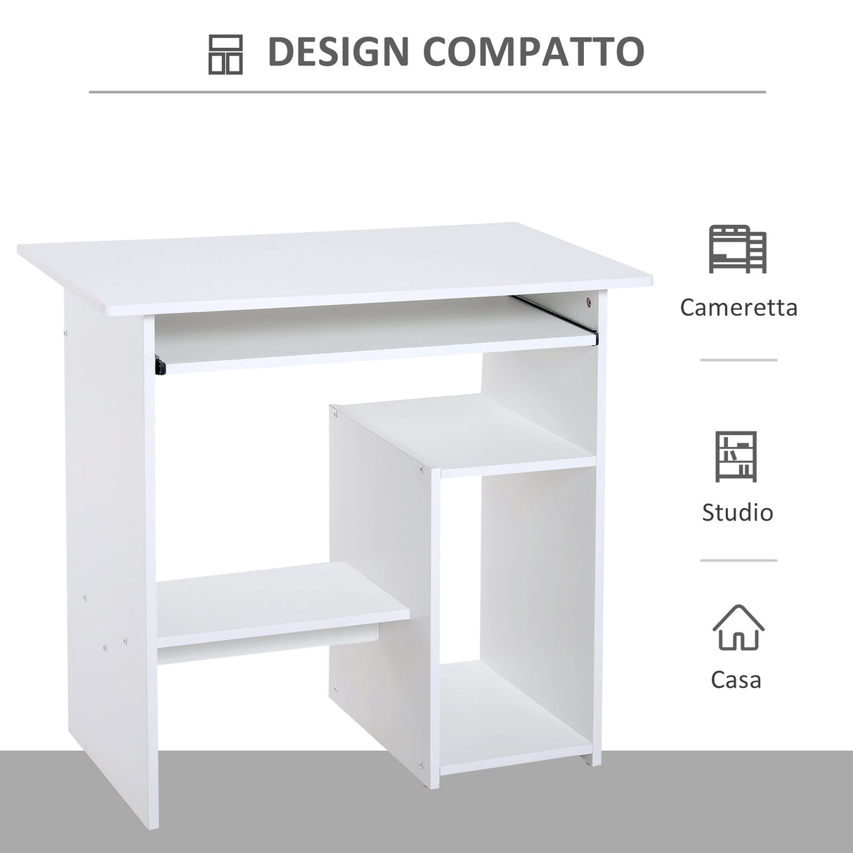 easycomfort easycomfort scrivania per computer porta pc moderna salvaspazio scrivania da uffcio con ripiano per cpu e mensola tastiera estraibile in legno 80x45x75cm bianco
