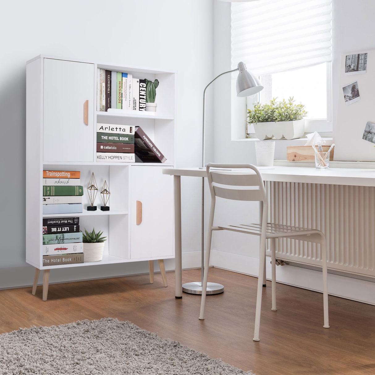 easycomfort easycomfort libreria scaffale multifunzionale salvaspazio con 2 porte da soggiorno pannelli particelle 80 x 23 5 x 123cm bianco ean 8054144132976