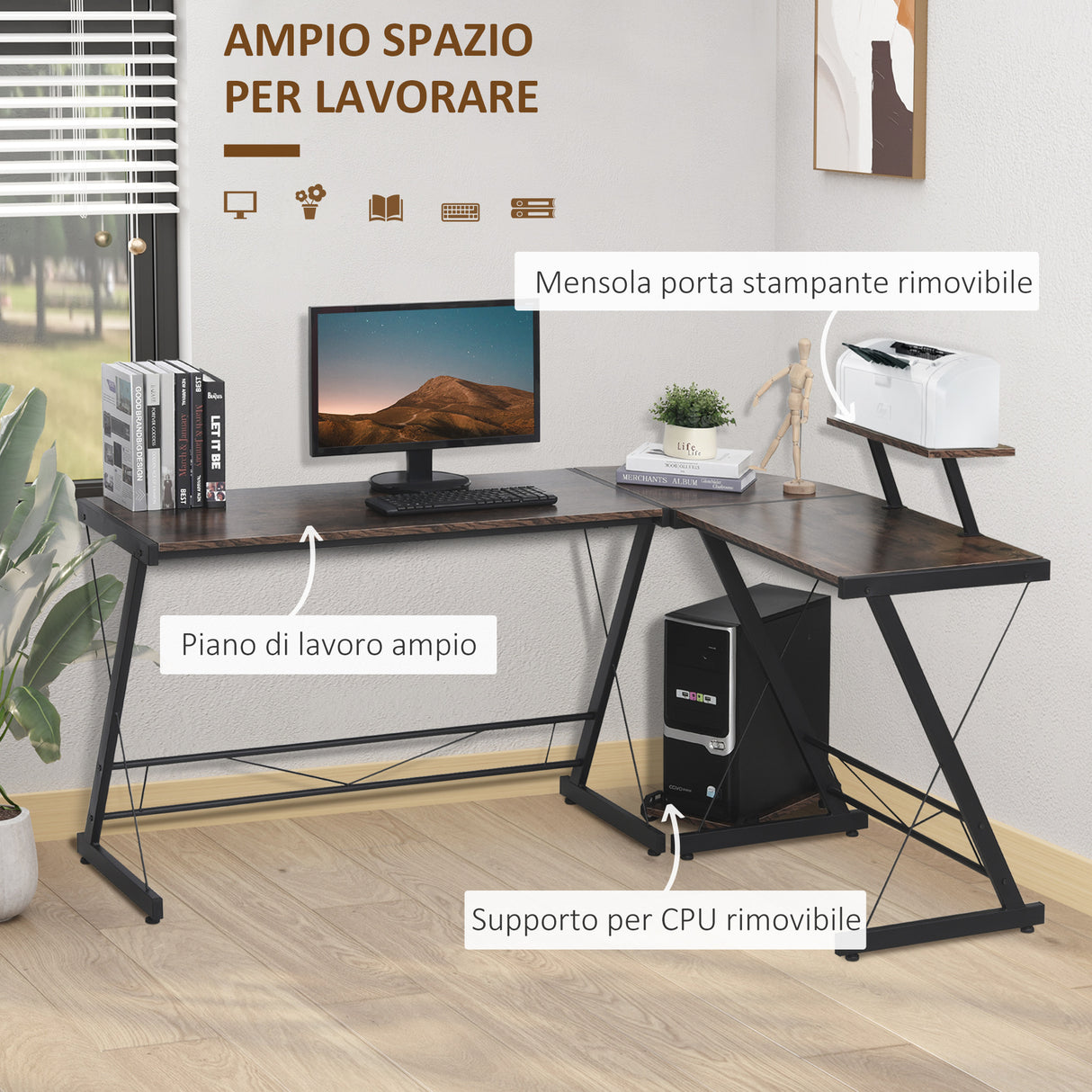 easycomfort easycomfort scrivania angolare reversibile per computer e pc in stile industriale per ufficio o camera in legno 155x115x91 5cm ean 8055776912721