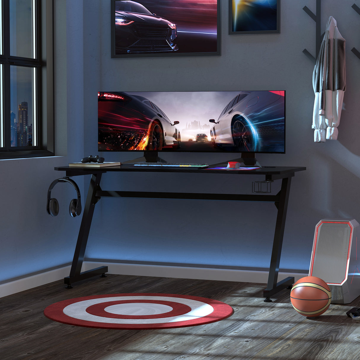 easycomfort easycomfort scrivania gaming con passacavi portabicchieri e gancio per cuffie nera ean 8054144130828