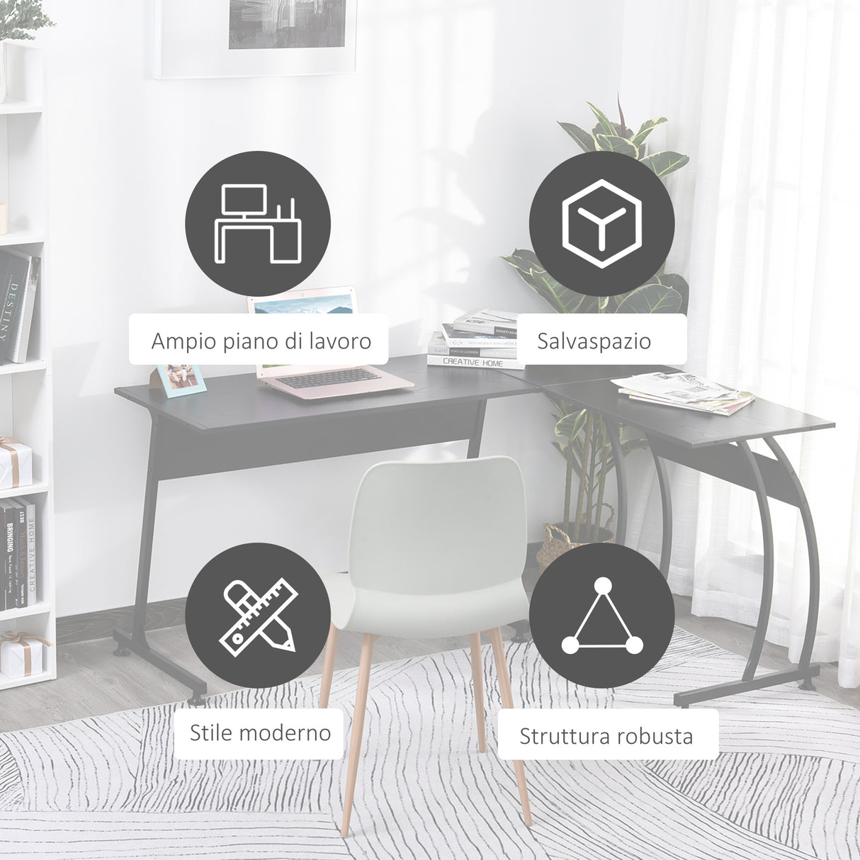 easycomfort easycomfort scrivania angolo in legno e metallo nera 112 5 x 152 x 74cm ean 8054144131795