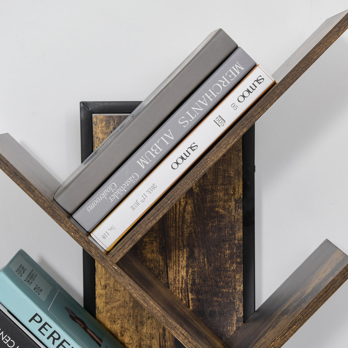 easycomfort easycomfort scaffale libreria design scaffale in legno ad albero in stile industriale con 10 ripiani color legno ean 8054111846301