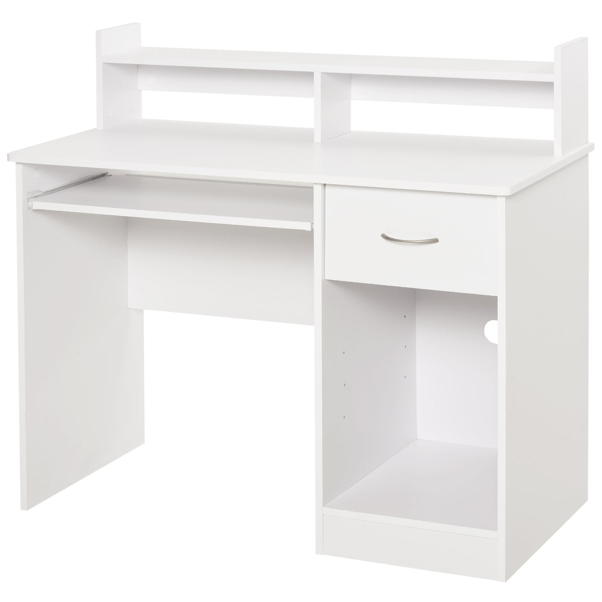 easycomfort easycomfort scrivania per computer compatta scrivania pc fisso in legno bianco con ripiano tastiera estraibile e mensole 104x48x95 5cm ean 8054144130675