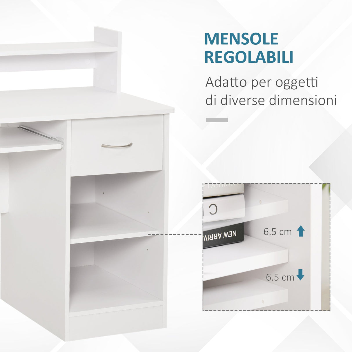 easycomfort easycomfort scrivania per computer compatta scrivania pc fisso in legno bianco con ripiano tastiera estraibile e mensole 104x48x95 5cm ean 8054144130675