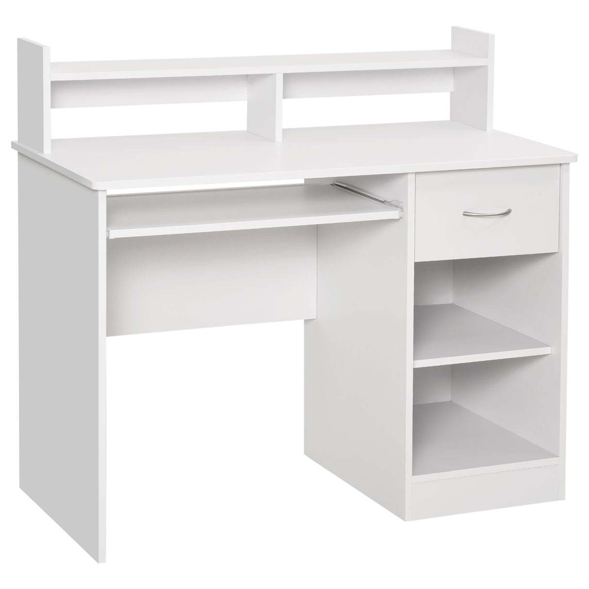 easycomfort easycomfort scrivania per computer compatta scrivania pc fisso in legno bianco con ripiano tastiera estraibile e mensole 104x48x95 5cm ean 8054144130675
