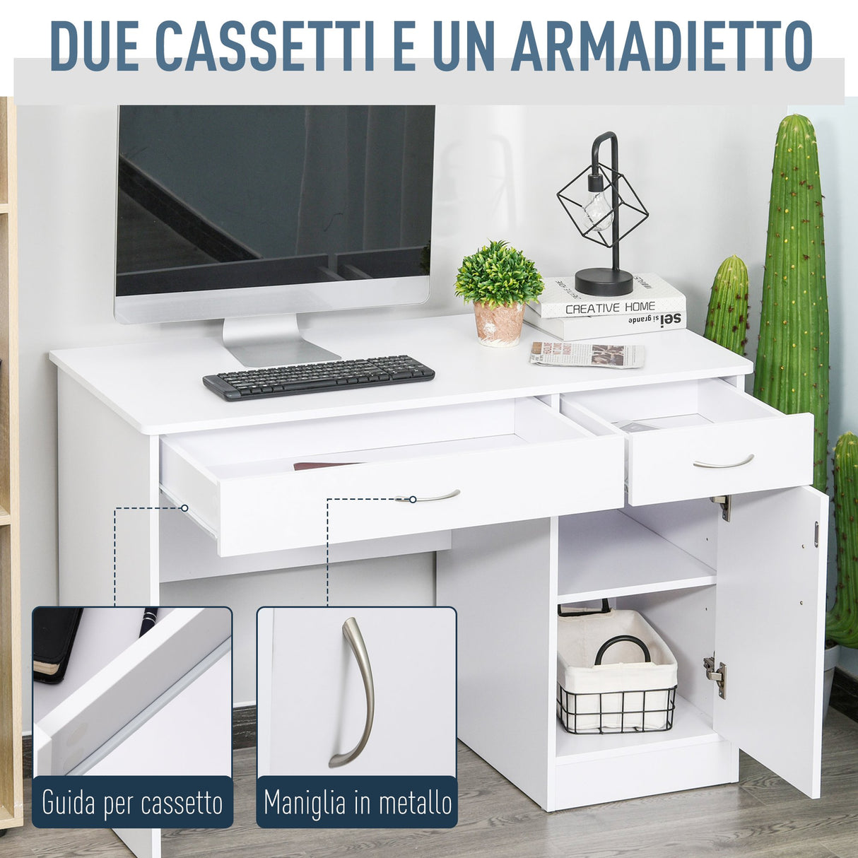 easycomfort easycomfort scrivania moderna per pc e computer con 2 cassetti e 1 armadietto scrivania con libreria salvaspazio per ufficio o camera in legno bianco ean 8054111847667