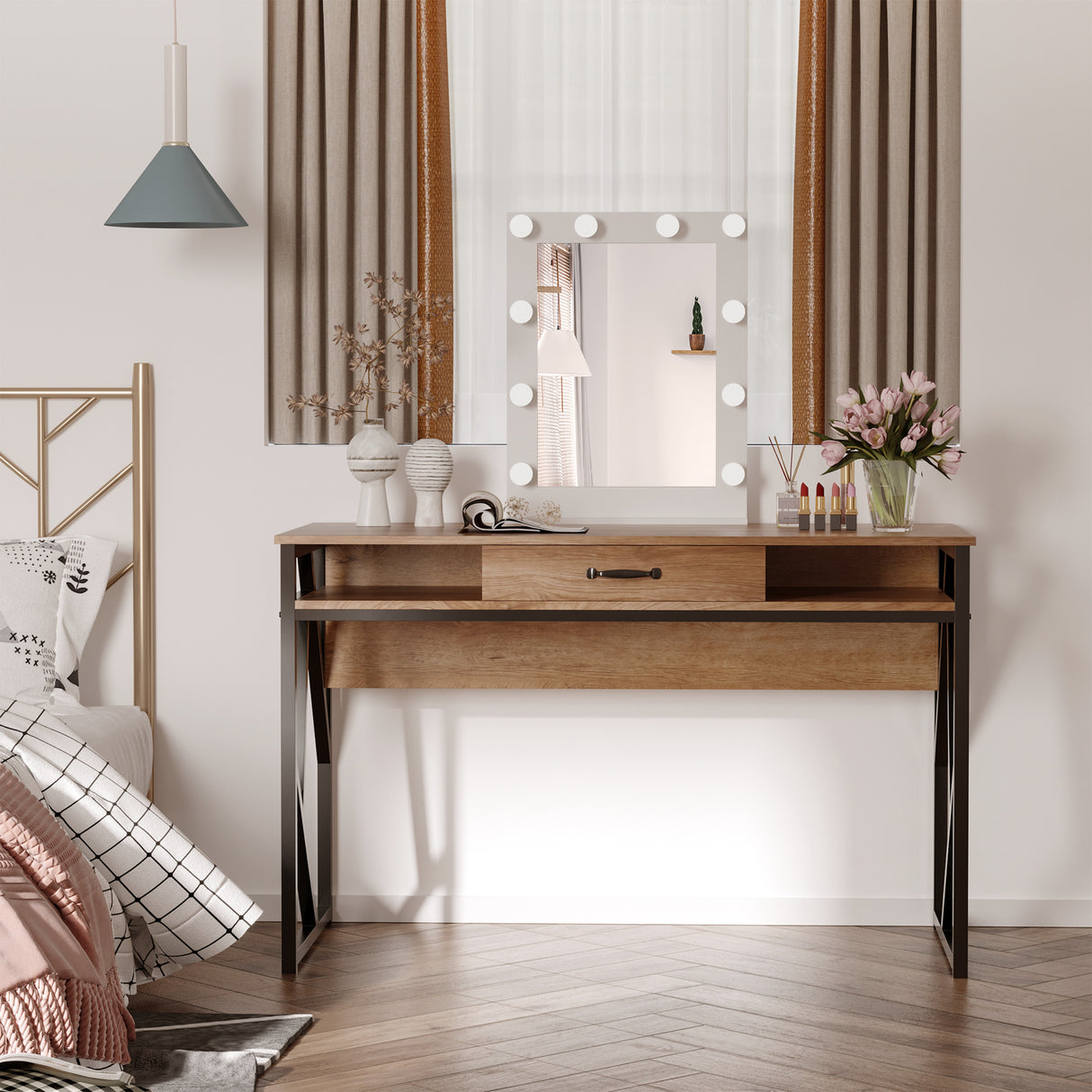 easycomfort easycomfort scrivania in metallo e mdf stile industriale con mensole e cassetto 120x60x76cm nero marrone