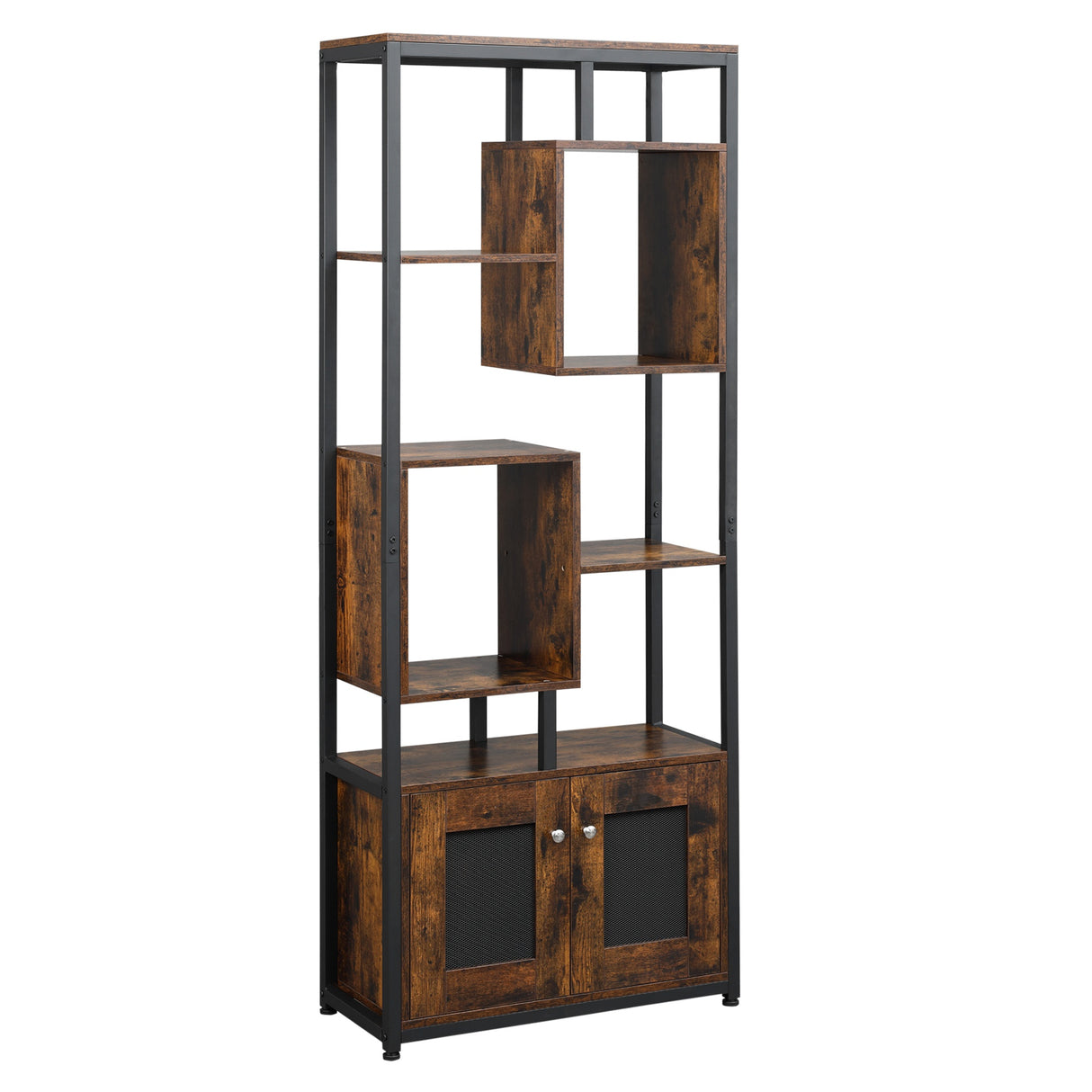 easycomfort easycomfort mobile libreria scaffale in stile industriale con armadietto a 2 ante scaffale salvaspazio a 8 ripiani per casa e ufficio 70x30x180cm marrone