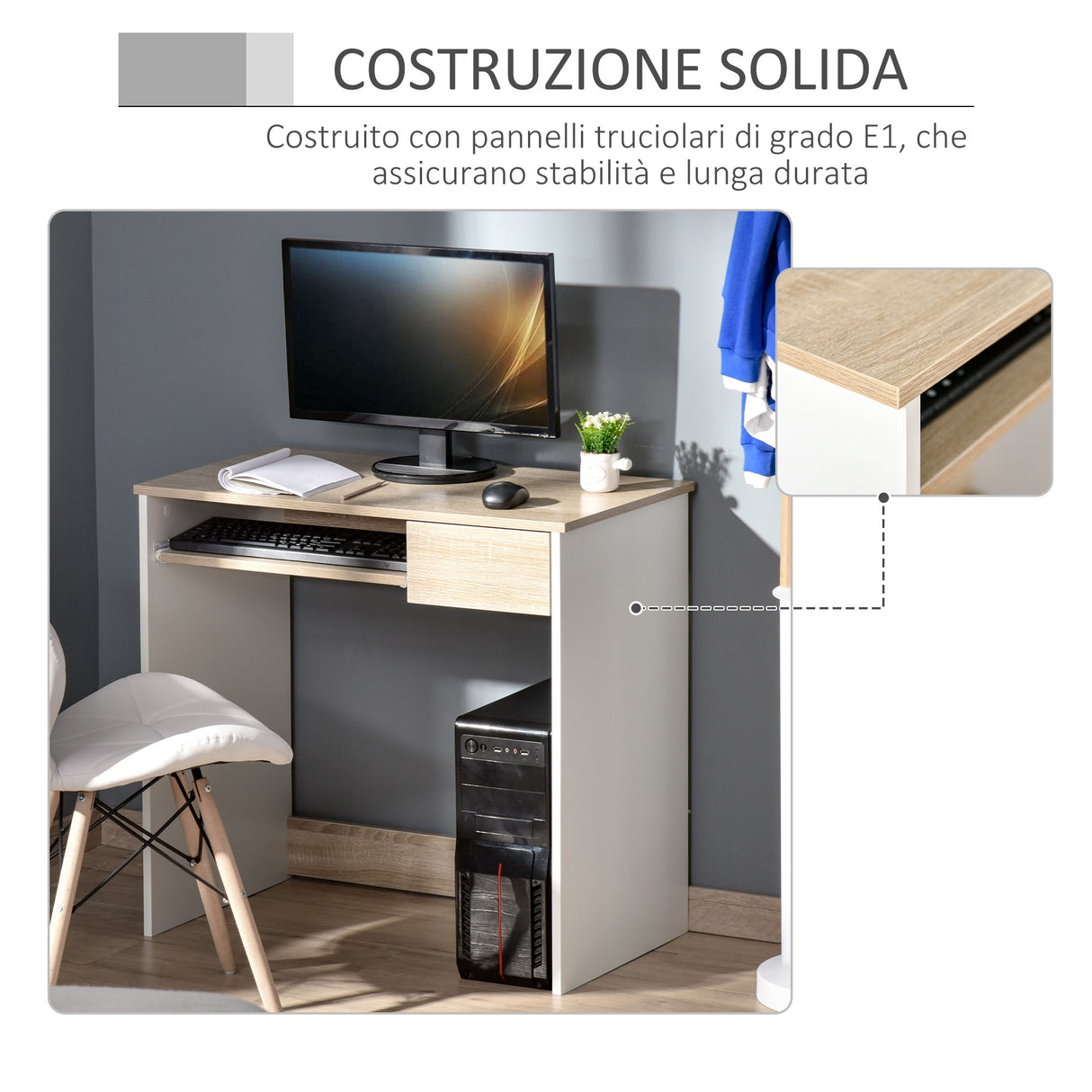 easycomfort easycomfort scrivania per pc con ripiano tastiera bianco rovere