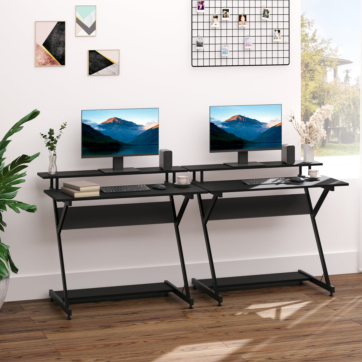 easycomfort easycomfort tavolo porta pc salvaspazio con ripiano monitor rialzato 100x60x85 5cm legno nero
