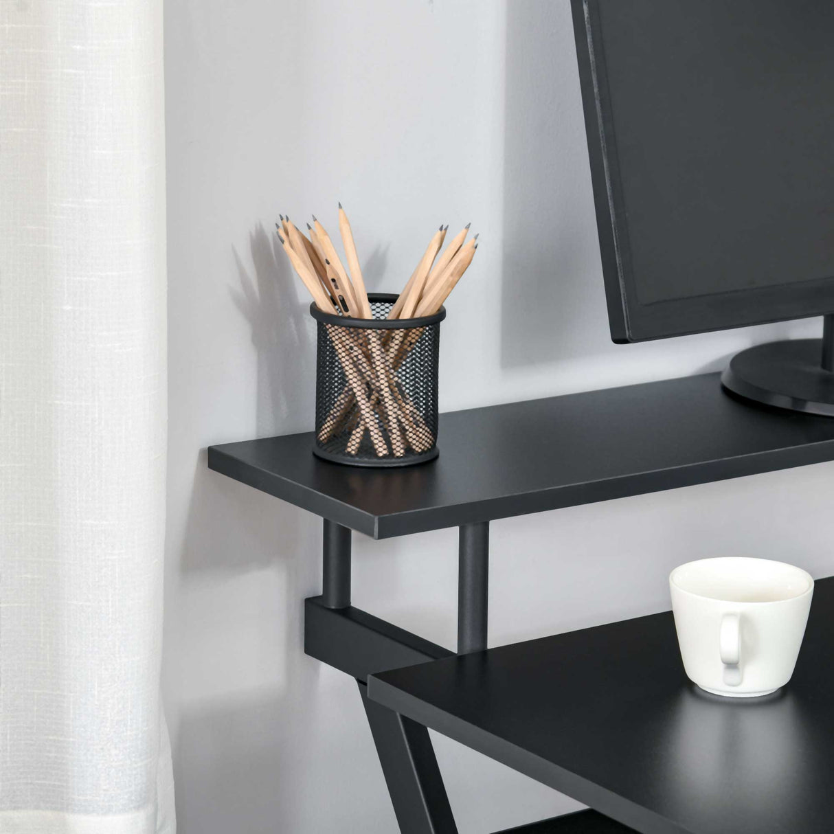easycomfort easycomfort tavolo porta pc salvaspazio con ripiano monitor rialzato 100x60x85 5cm legno nero