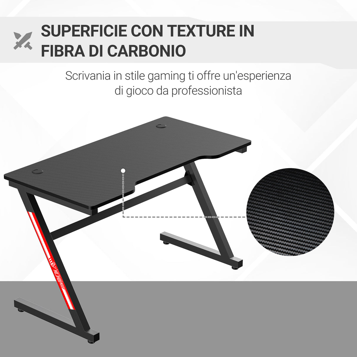 easycomfort easycomfort scrivania gaming moderna per camera o ufficio con 2 fori passacavi 120x60x73cm nero