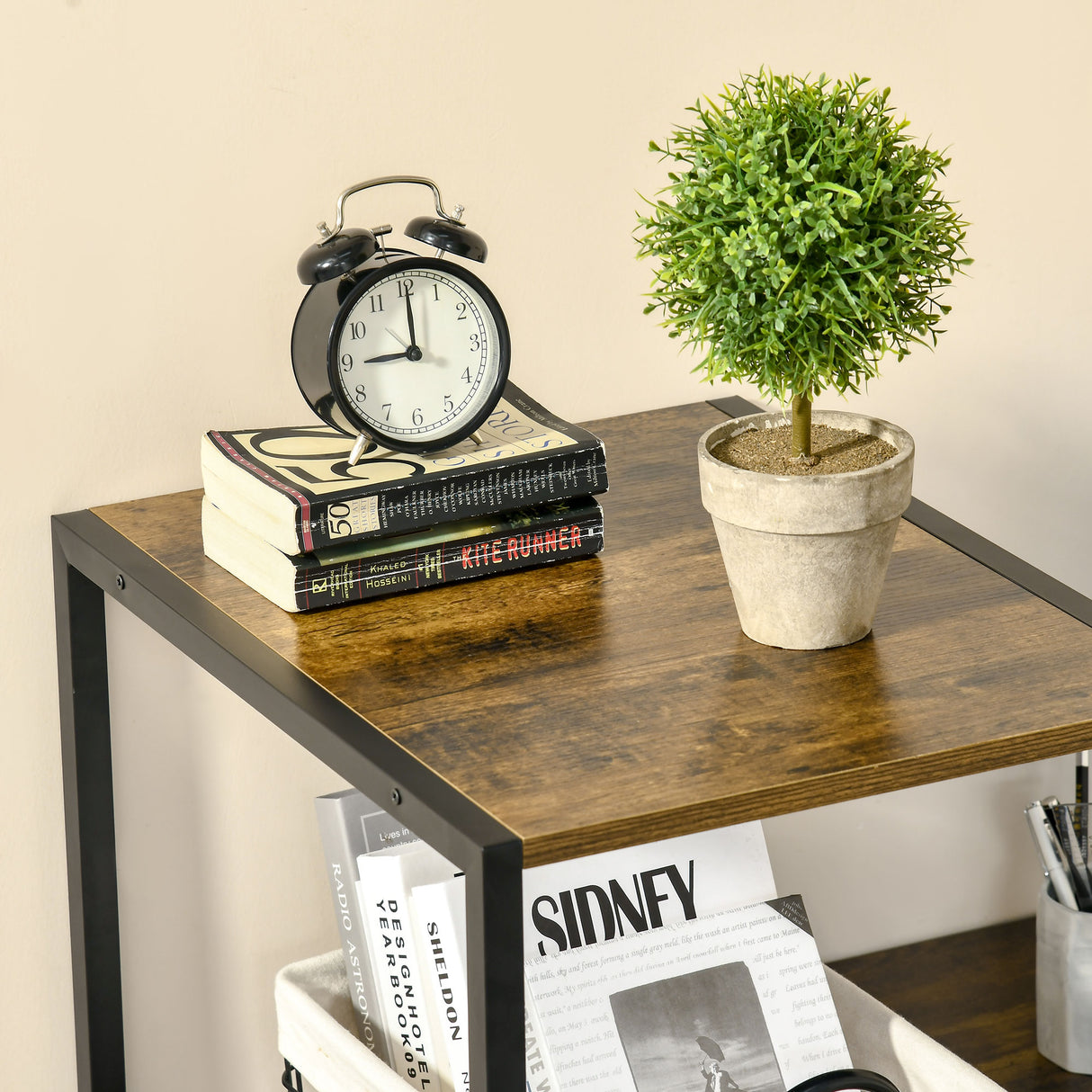 easycomfort easycomfort scrivania pc con scaffale e cassetti in legno truciolato e acciaio 140x50x110cm