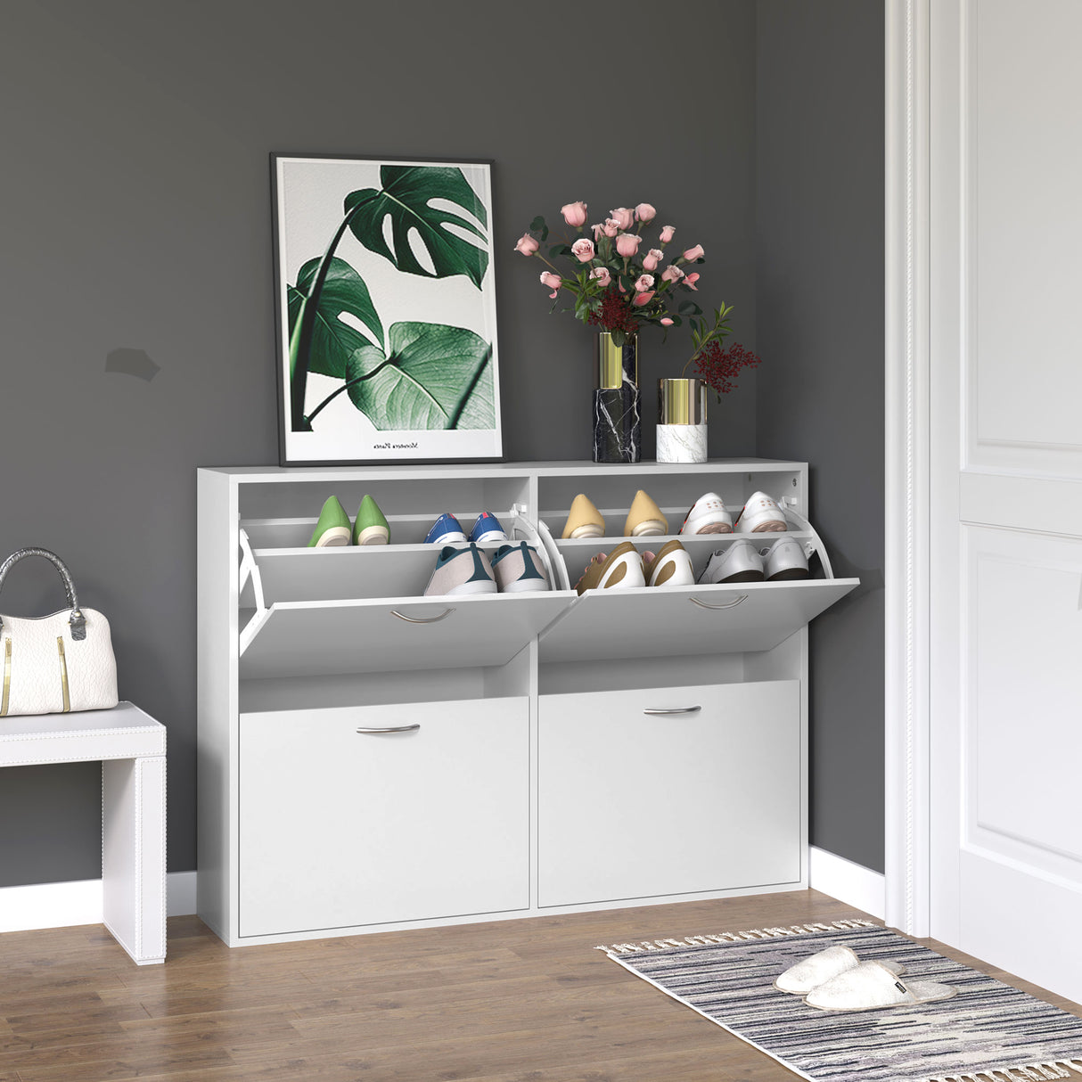 easycomfort easycomfort scarpiera salvaspazio in legno per camera e ingresso capacita 24 scarpe 120x24x81cm bianco ean 8054111844864