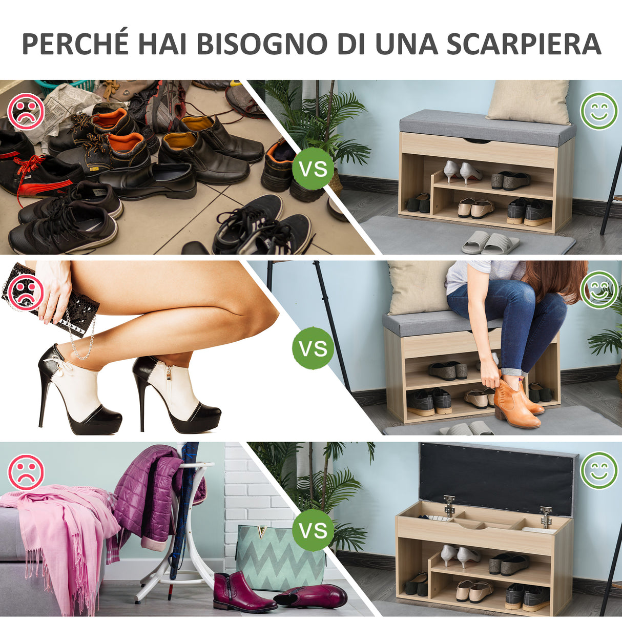easycomfort easycomfort scarpiera 2 in 1 panca in legno con seduta imbottita e scomparto nascosto per entrataingresso 80 x 30 x 48cm ean 8054111843256