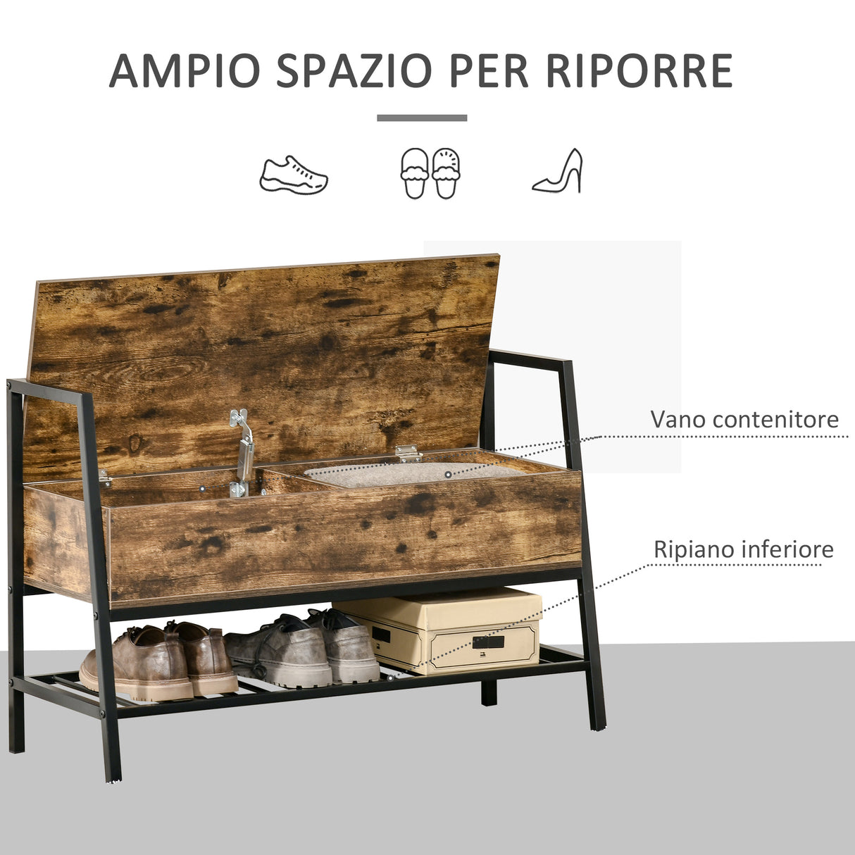 easycomfort easycomfort mobile scarpiera con vano contenitore legno e metallo marrone