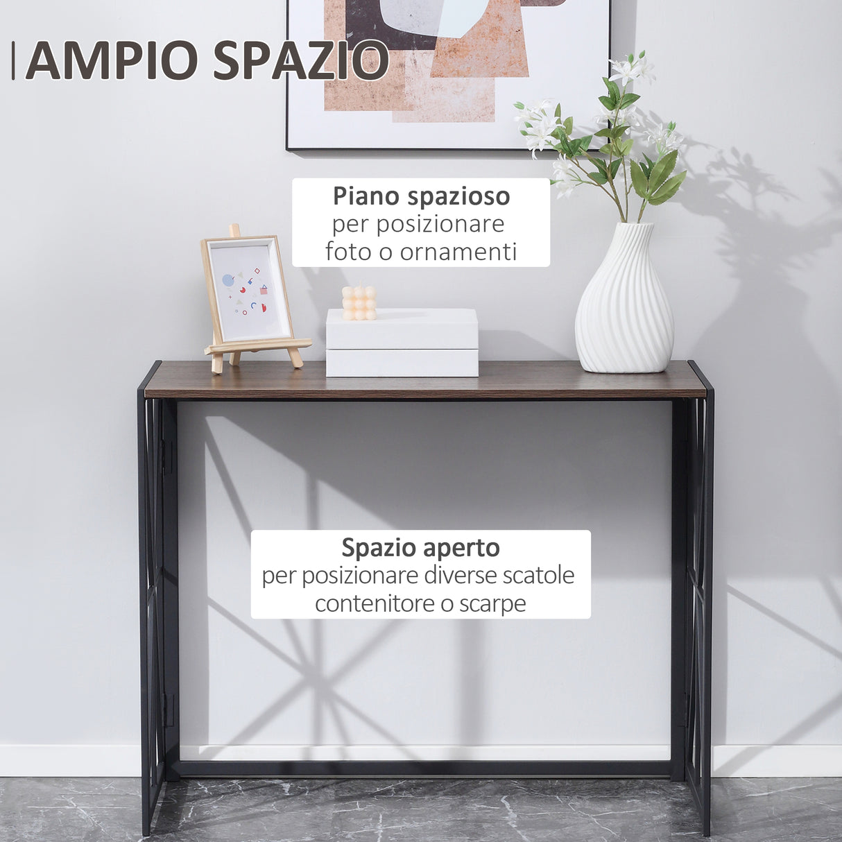 easycomfort easycomfort tavolo consolle da ingresso stile industriale pieghevole in legno e metallo 100x38x80cm marrone