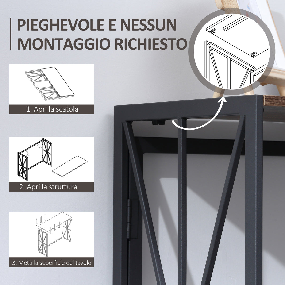 easycomfort easycomfort tavolo consolle da ingresso stile industriale pieghevole in legno e metallo 100x38x80cm marrone