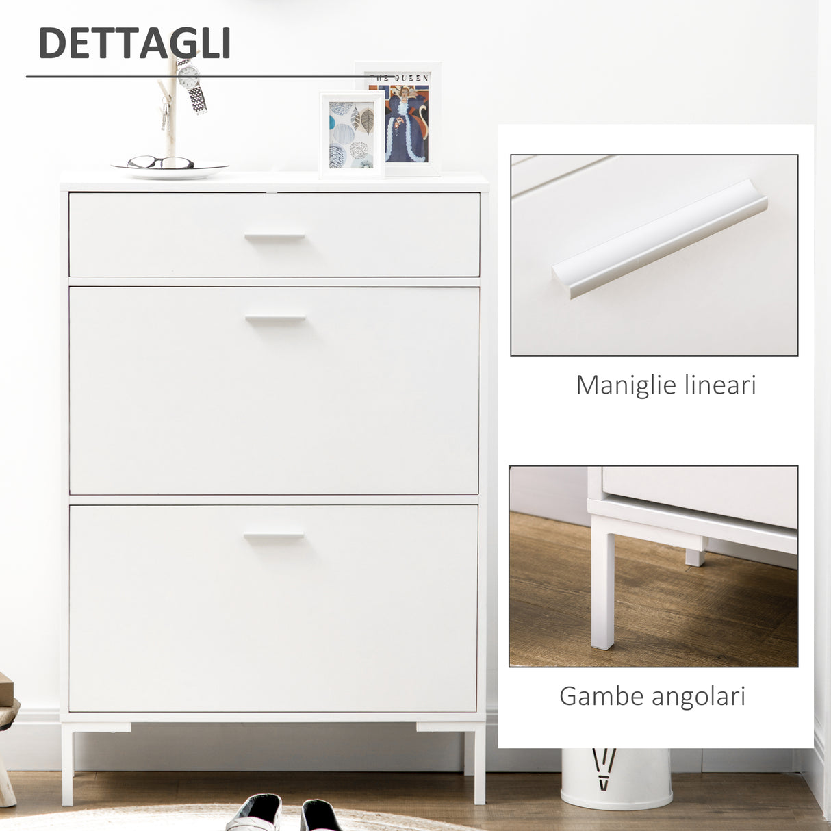 easycomfort easycomfort mobile scarpiera moderno per 12 paia di scarpe con 2 ante a ribalta e cassetto 76x26x110 cm bianco