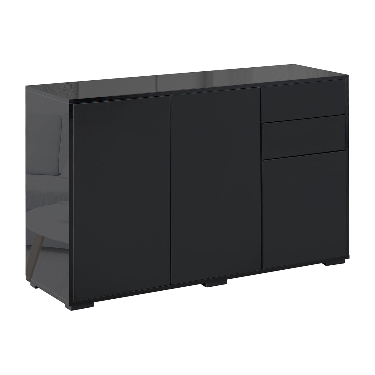 easycomfort easycomfort mobiletto multiuso nero con 2 cassetti e 2 armadietti ad apertura a pressione 117x36x74cm