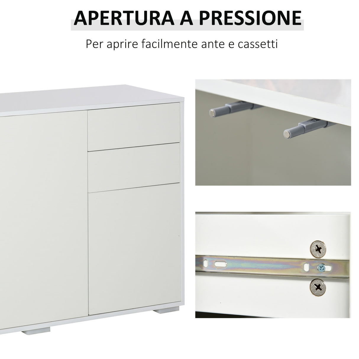 easycomfort easycomfort mobiletto multiuso in legno bianco con 2 cassetti e 2 armadietti con apertura a pressione 117x36x74 cm ean 8054111844659