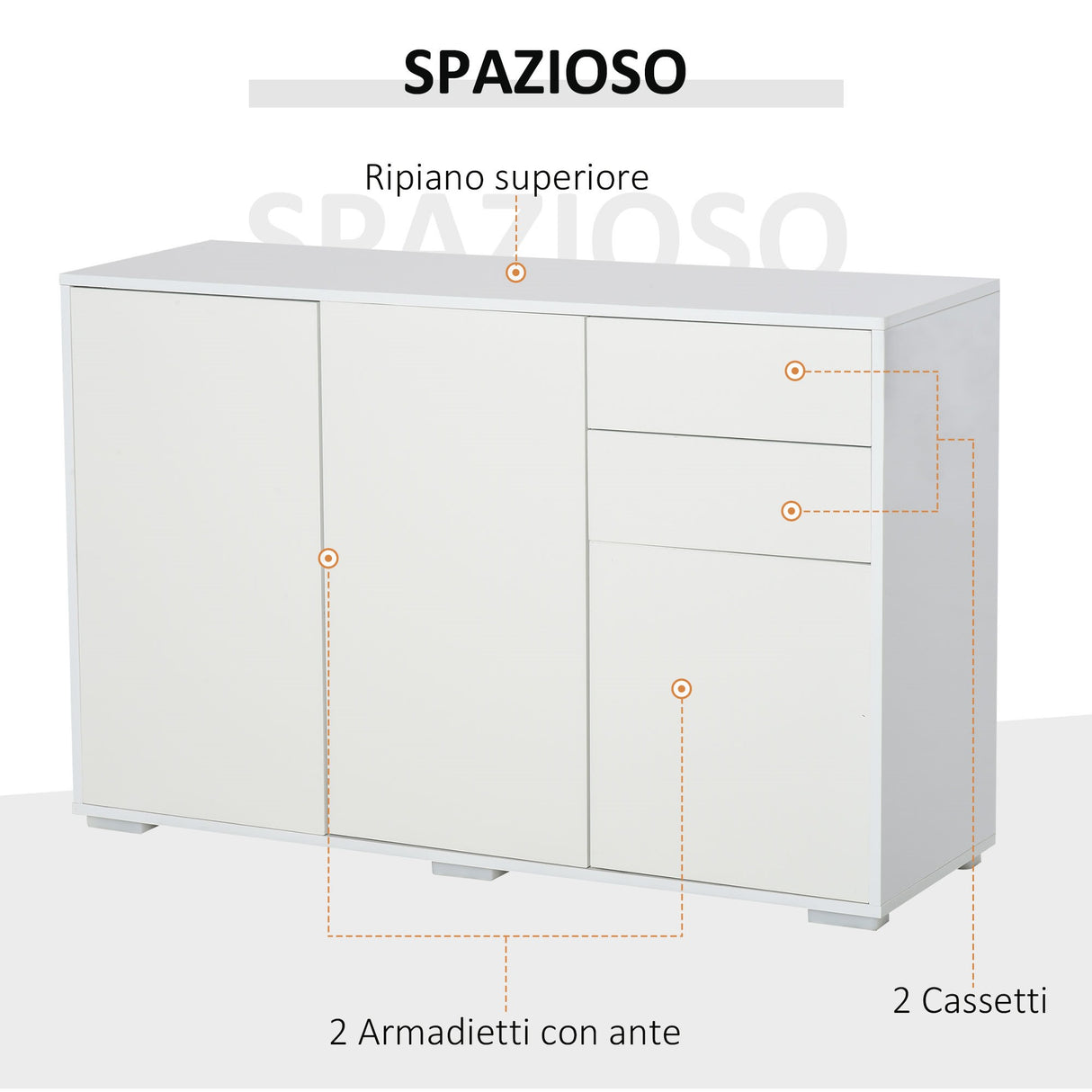easycomfort easycomfort mobiletto multiuso in legno bianco con 2 cassetti e 2 armadietti con apertura a pressione 117x36x74 cm ean 8054111844659
