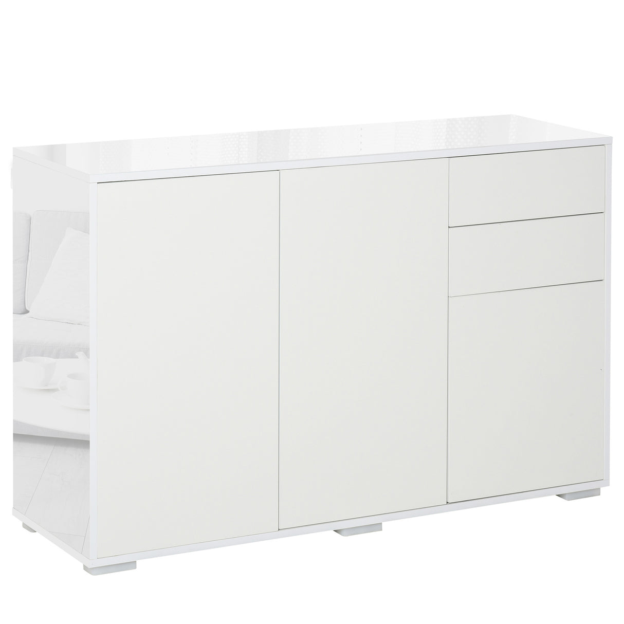 easycomfort easycomfort mobiletto multiuso in legno bianco con 2 cassetti e 2 armadietti con apertura a pressione 117x36x74 cm ean 8054111844659
